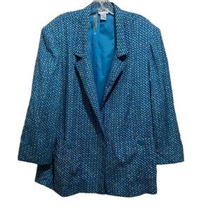 Koret blazer vintage 3/4 sleeve cuffs blue purple white geometric pockets XL NWT